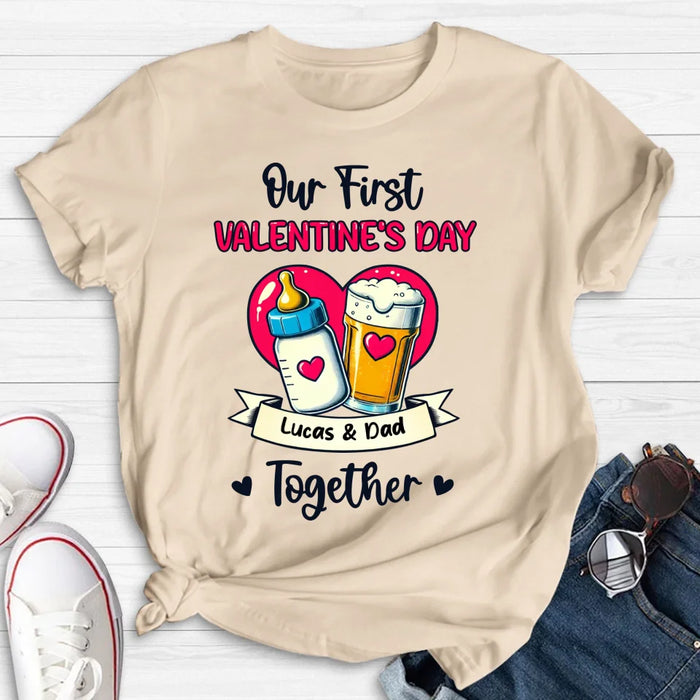 Custom Personalized Our First Valentine's Day T-Shirt/ Baby Onesie - Gift Idea For Dad/ Valentine's Day