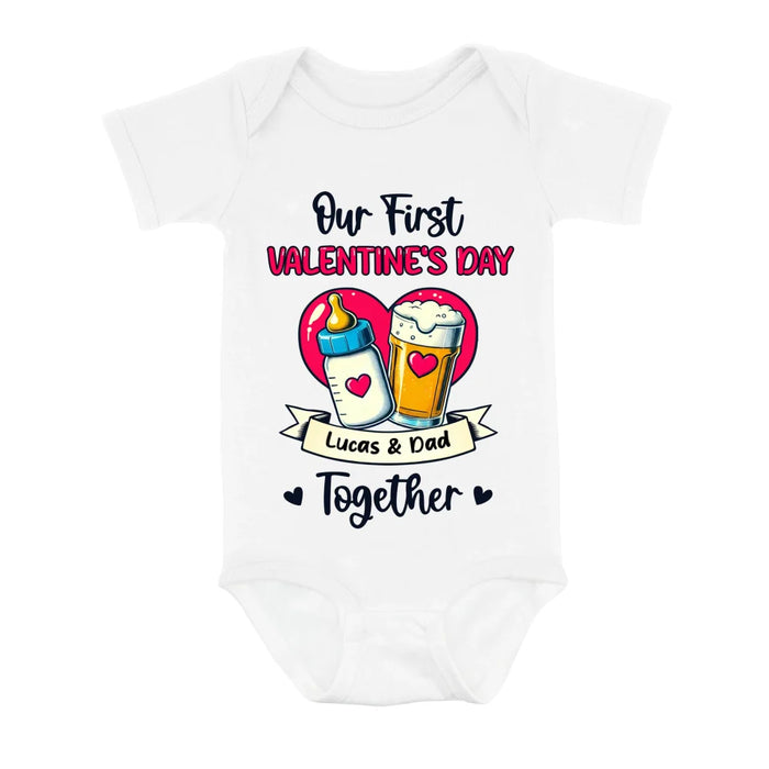 Custom Personalized Our First Valentine's Day T-Shirt/ Baby Onesie - Gift Idea For Dad/ Valentine's Day