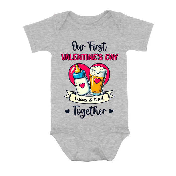 Custom Personalized Our First Valentine's Day T-Shirt/ Baby Onesie - Gift Idea For Dad/ Valentine's Day