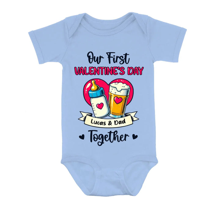 Custom Personalized Our First Valentine's Day T-Shirt/ Baby Onesie - Gift Idea For Dad/ Valentine's Day