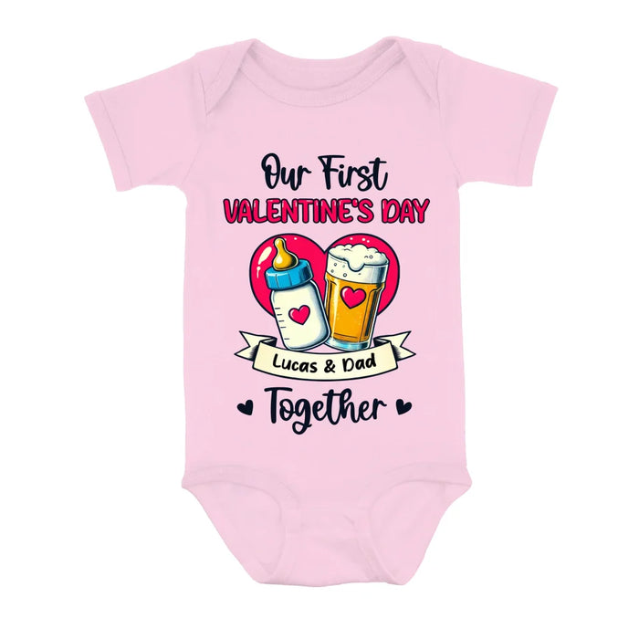 Custom Personalized Our First Valentine's Day T-Shirt/ Baby Onesie - Gift Idea For Dad/ Valentine's Day