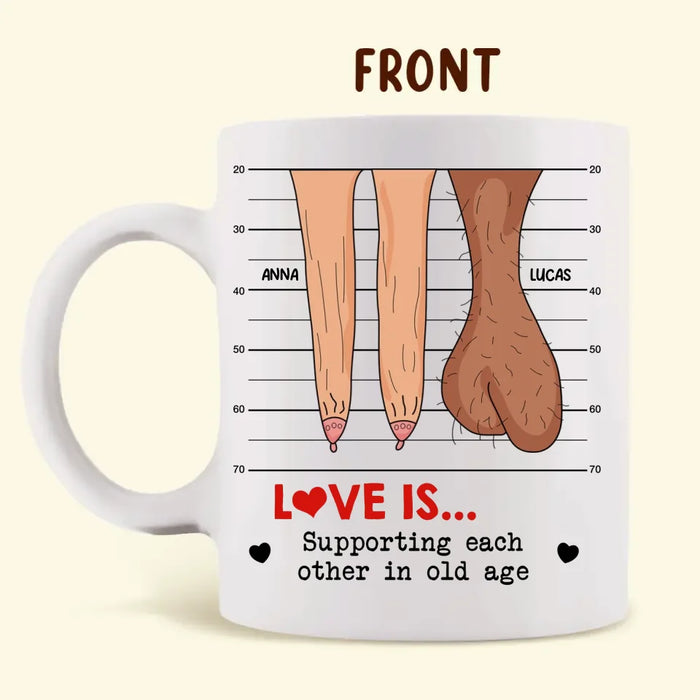 Custom Personalized Couple White Coffee Mug - Love Is Supporting Each Other In Old Age - Valentine Gift Idea For Couple