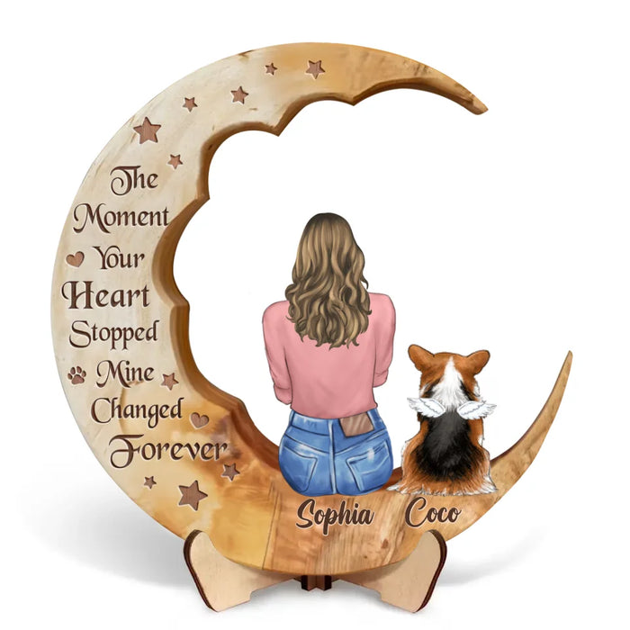 Custom Personalized Dog Mom Moon Wooden Art - Gift Idea Dog Lover - I'll Hold You In My Heart Until I Can Hold You In Heaven