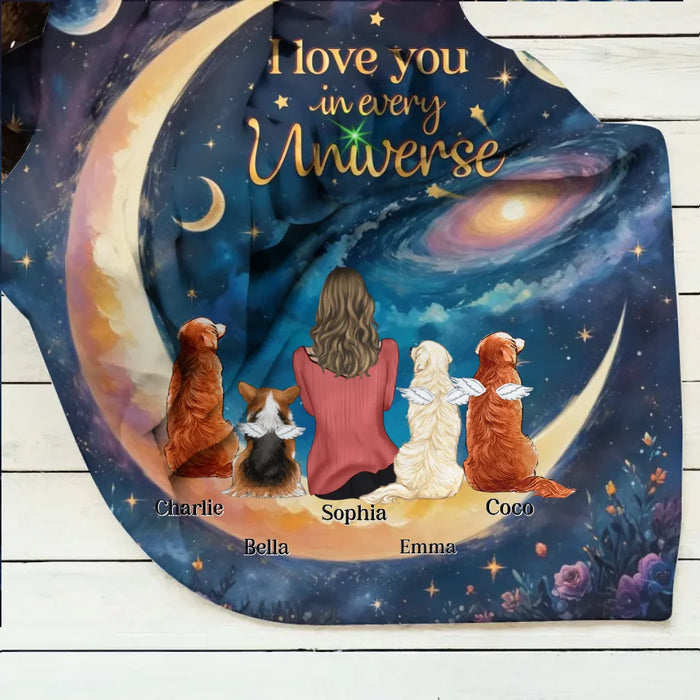 Personalized Pet Mom/Dad Quilt/Fleece Throw Blanket - Up to 4 Pets - I Love You In Every Universe
