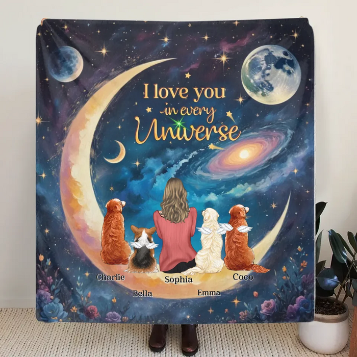 Personalized Pet Mom/Dad Quilt/Fleece Throw Blanket - Up to 4 Pets - I Love You In Every Universe