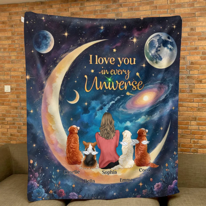 Personalized Pet Mom/Dad Quilt/Fleece Throw Blanket - Up to 4 Pets - I Love You In Every Universe