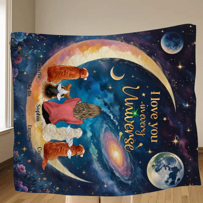 Personalized Pet Mom/Dad Quilt/Fleece Throw Blanket - Up to 4 Pets - I Love You In Every Universe
