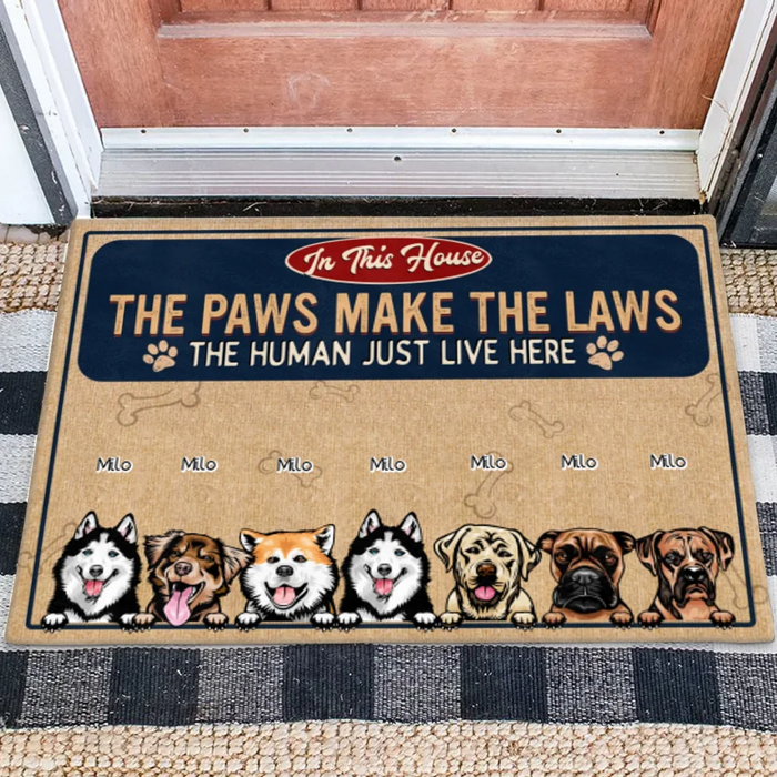Personalized Dog Doormat - Gift Idea For Dog Lovers - Up to 7 Dogs - The Paws Make The Laws The Human Just Live Here