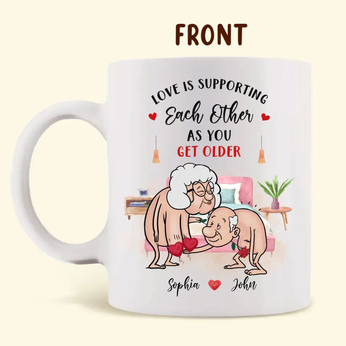 Custom Personalized Old Couple Coffee Mug - Gift Idea For Couple - Love Is Supporting Each Other As You Get Older