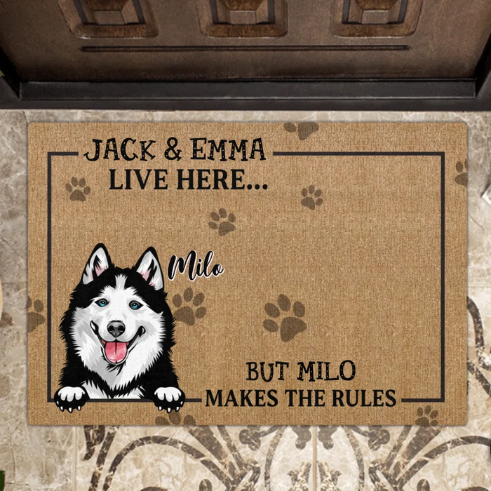 Custom Personalized Dog Doormat - Gift Idea For Dog Lover - Dog Makes The Rules