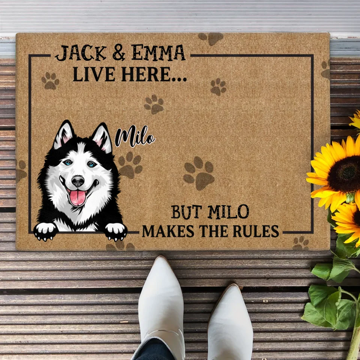 Custom Personalized Dog Doormat - Gift Idea For Dog Lover - Dog Makes The Rules