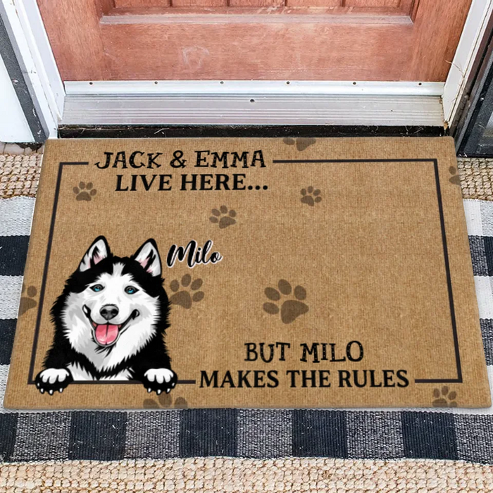 Custom Personalized Dog Doormat - Gift Idea For Dog Lover - Dog Makes The Rules