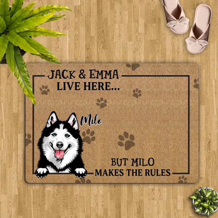 Custom Personalized Dog Doormat - Gift Idea For Dog Lover - Dog Makes The Rules