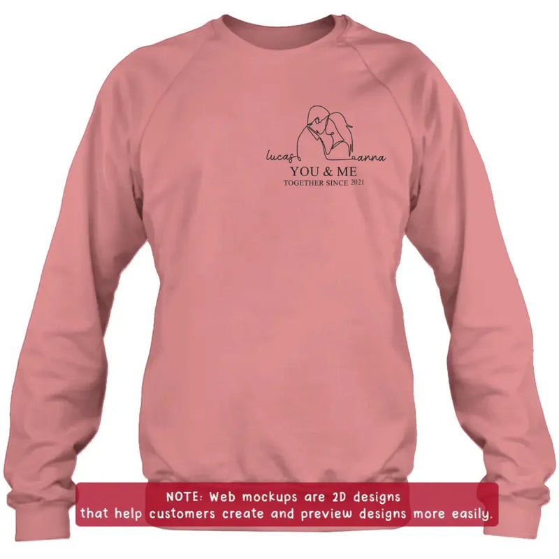 Personalized Couple Portrait Embroidered T-shirt/Sweater/Hoodie - Photo To Line Drawing - Valentine's Day/Anniversary Gift Idea For Couple - You & Me Together Since