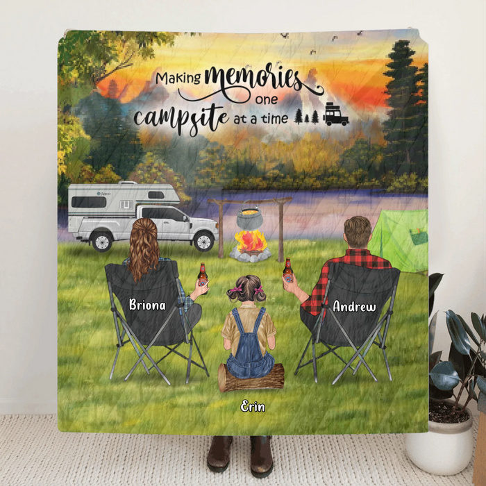 Personalized Camping Quilt - Gift Idea For the whole family - Father's day gift, Mother's day gift - Parents Up to 3 Kids & 3 Dogs - 341148