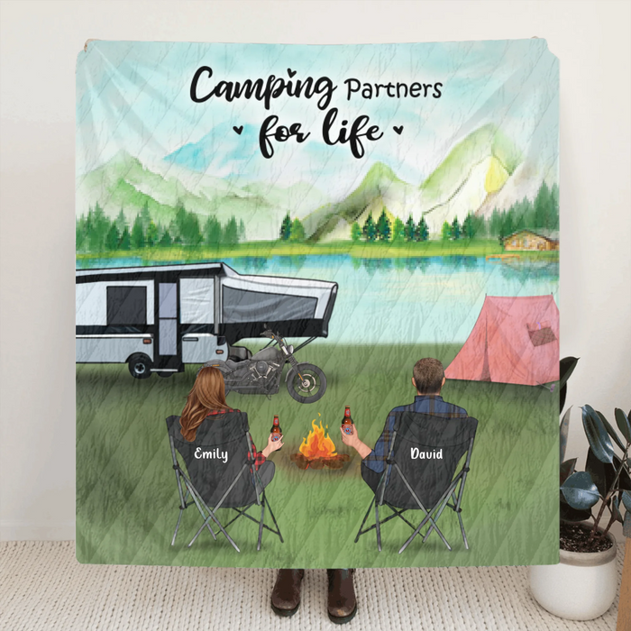 Personalized Camping Blanket , Camping Lovers - Couple With Up to 5 Pets Camping Blanket - Gift Idea For Couple - Camping Partners For Life - 3KFOG2