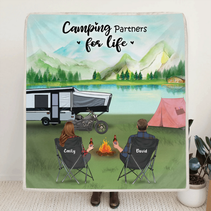 Personalized Camping Blanket , Camping Lovers - Couple With Up to 5 Pets Camping Blanket - Gift Idea For Couple - Camping Partners For Life - 3KFOG2