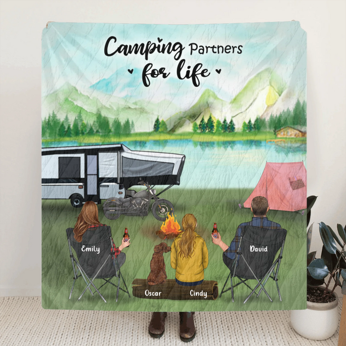 Personalized Camping Blanket  - Family with 1 Child and Up to 5 Pets Camping Blanket - Gift Idea For Family, Camping Lovers - Camping Partners For Life - 3KFOG2