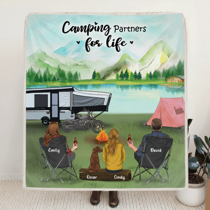 Personalized Camping Blanket  - Family with 1 Child and Up to 5 Pets Camping Blanket - Gift Idea For Family, Camping Lovers - Camping Partners For Life - 3KFOG2
