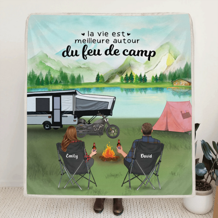 Personalized Camping Blanket - Couple/Family with Up to 4 Kids - 2 Pets - Gift For The Whole Family