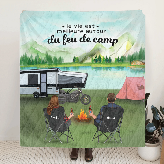 Personalized Camping Blanket - Couple/Family with Up to 4 Kids - 2 Pets - Gift For The Whole Family