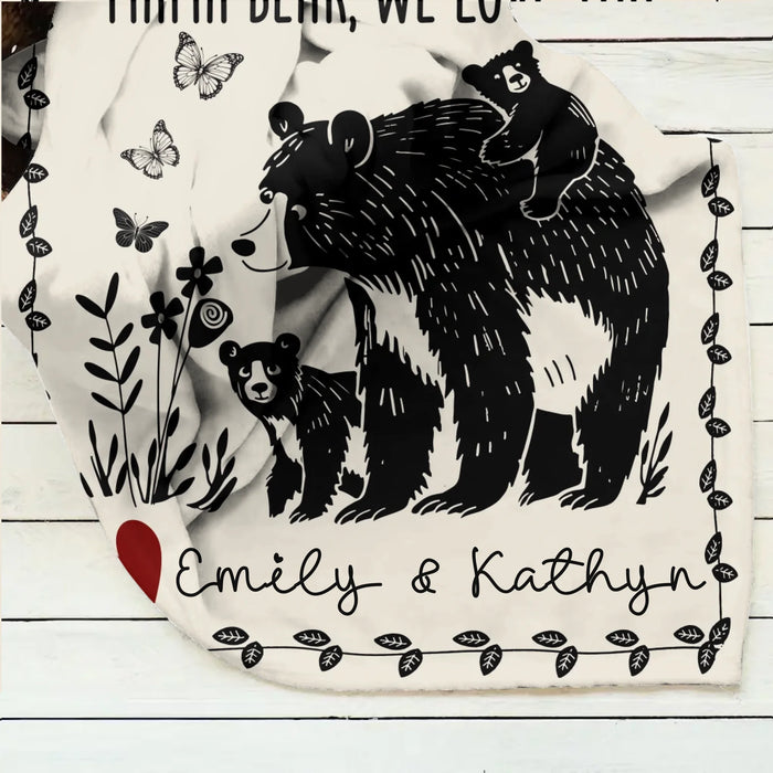 Personalized Mama Bear Fleece Throw Blanket & Quilt - Up to 7 Kids - Mother's Day Gift Idea For Grandma/Mom