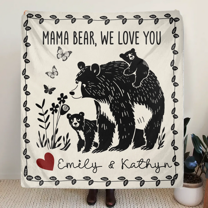 Personalized Mama Bear Fleece Throw Blanket & Quilt - Up to 7 Kids - Mother's Day Gift Idea For Grandma/Mom