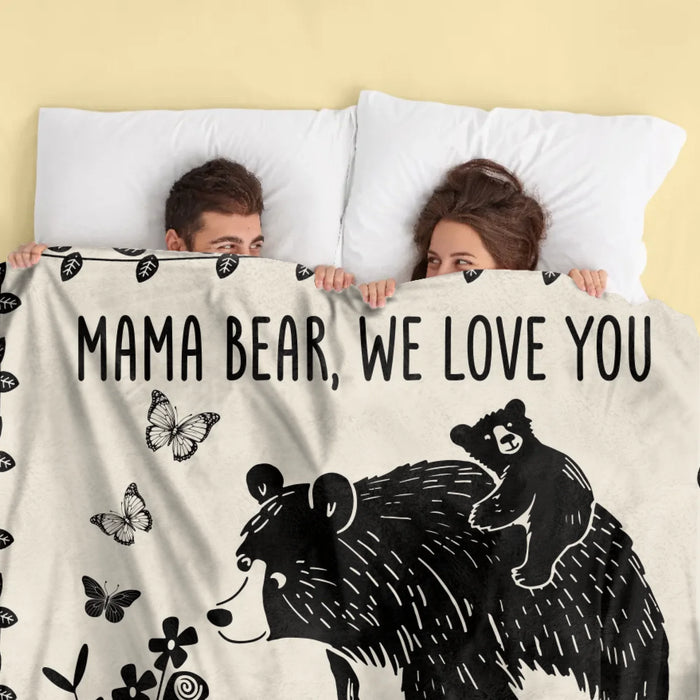 Personalized Mama Bear Fleece Throw Blanket & Quilt - Up to 7 Kids - Mother's Day Gift Idea For Grandma/Mom