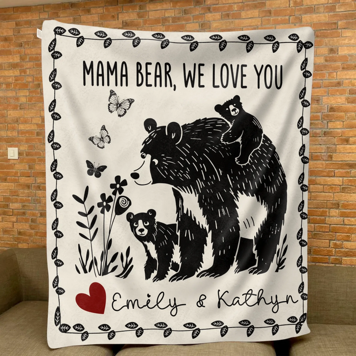 Personalized Mama Bear Fleece Throw Blanket & Quilt - Up to 7 Kids - Mother's Day Gift Idea For Grandma/Mom