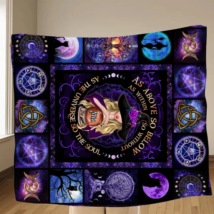 Personalized Witch Fleece Throw Blanket & Quilt - Halloween Gift Idea - As Above So Below As Within So Without As The Universe So The Soul