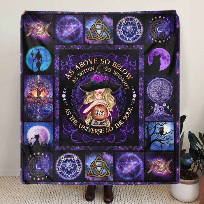 Personalized Witch Fleece Throw Blanket & Quilt - Halloween Gift Idea - As Above So Below As Within So Without As The Universe So The Soul
