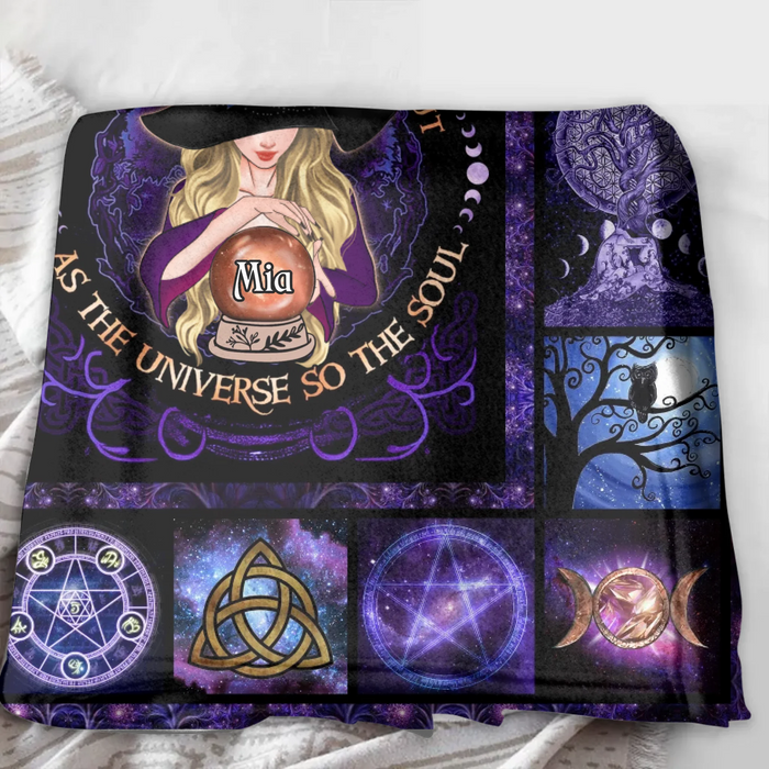 Personalized Witch Fleece Throw Blanket & Quilt - Halloween Gift Idea - As Above So Below As Within So Without As The Universe So The Soul