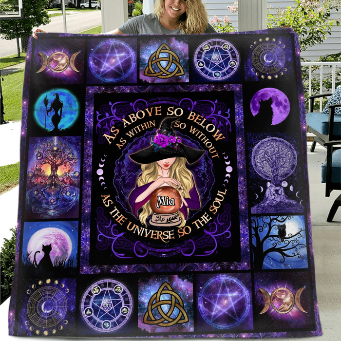 Personalized Witch Fleece Throw Blanket & Quilt - Halloween Gift Idea - As Above So Below As Within So Without As The Universe So The Soul