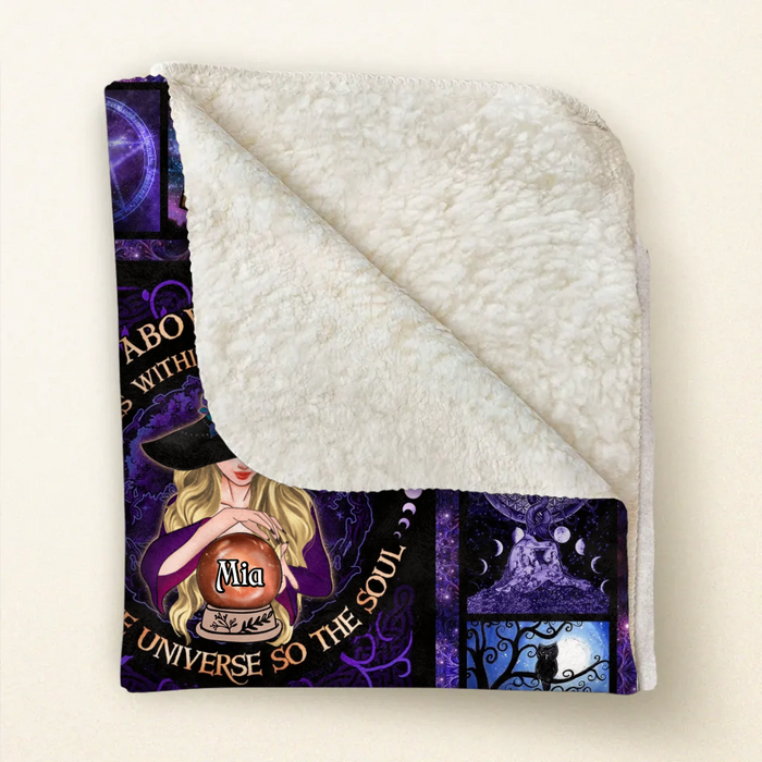 Personalized Witch Fleece Throw Blanket & Quilt - Halloween Gift Idea - As Above So Below As Within So Without As The Universe So The Soul