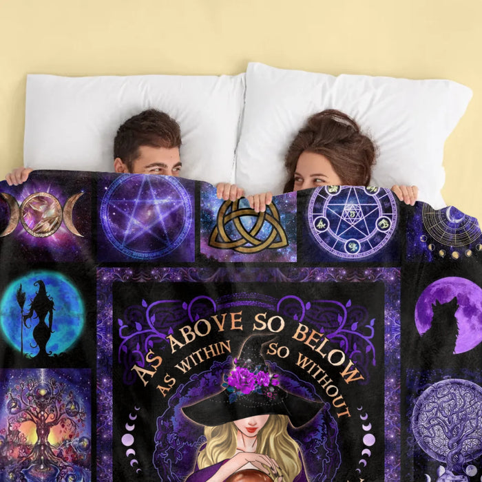 Personalized Witch Fleece Throw Blanket & Quilt - Halloween Gift Idea - As Above So Below As Within So Without As The Universe So The Soul