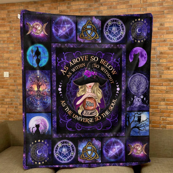 Personalized Witch Fleece Throw Blanket & Quilt - Halloween Gift Idea - As Above So Below As Within So Without As The Universe So The Soul