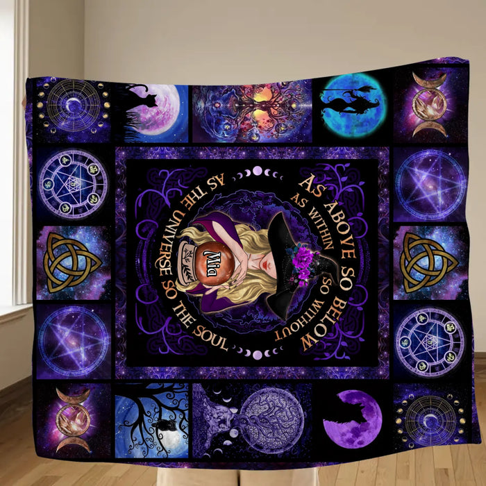 Personalized Witch Fleece Throw Blanket & Quilt - Halloween Gift Idea - As Above So Below As Within So Without As The Universe So The Soul
