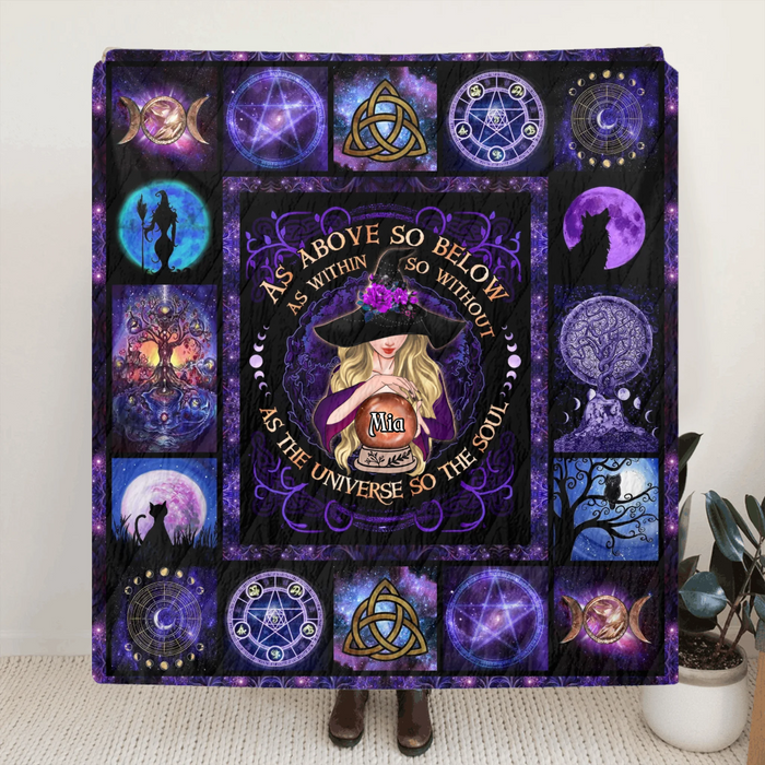 Personalized Witch Fleece Throw Blanket & Quilt - Halloween Gift Idea - As Above So Below As Within So Without As The Universe So The Soul
