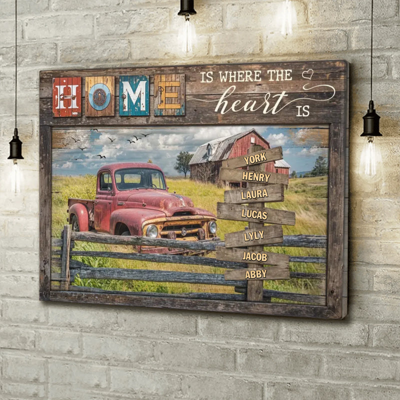 Personalized Family Canvas - Gift Idea For Family with up to 7 Members - Home Is Where The Heart Is