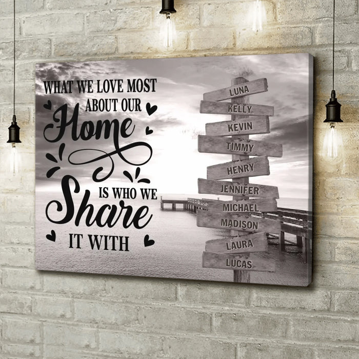 Custom Personalized Family Canvas - Gift Idea For Family/ Parents with up to 10 Members - What We Love Most About Our Home Is Who We Share It With