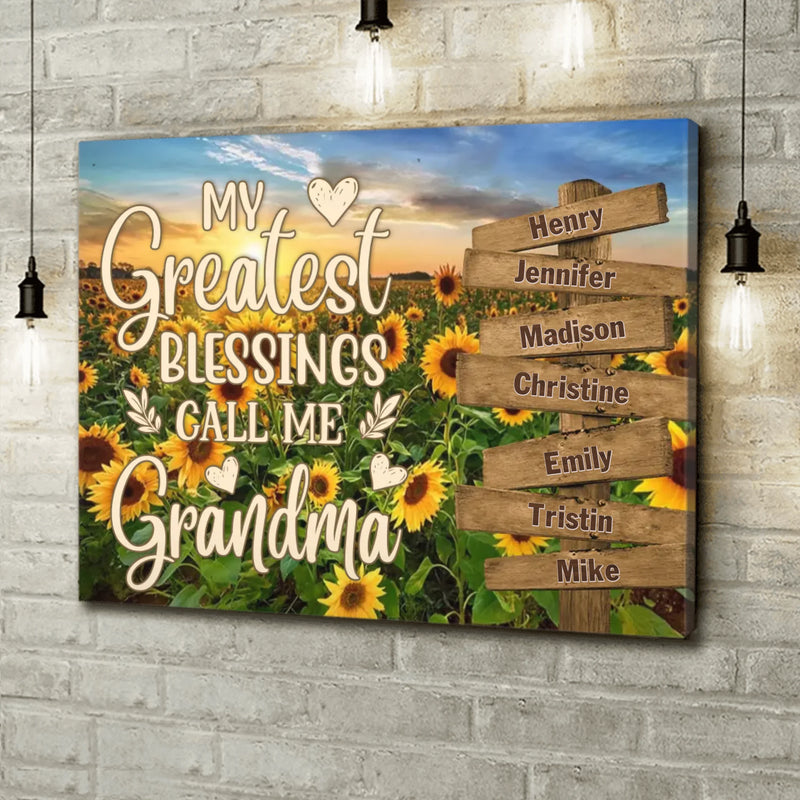 Custom Grandma & Grandkids Canvas - Gift Idea For Grandma/ Grandkid - My Greatest Blessings Call Me Grandma