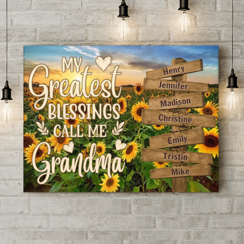 Custom Grandma & Grandkids Canvas - Gift Idea For Grandma/ Grandkid - My Greatest Blessings Call Me Grandma
