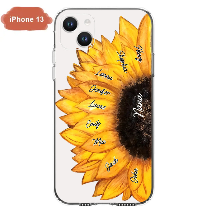 Personalized Sunflower Grandma Phone Case - Up to 9 Kids - Mother's Day Gift Idea for Mom/Grandma