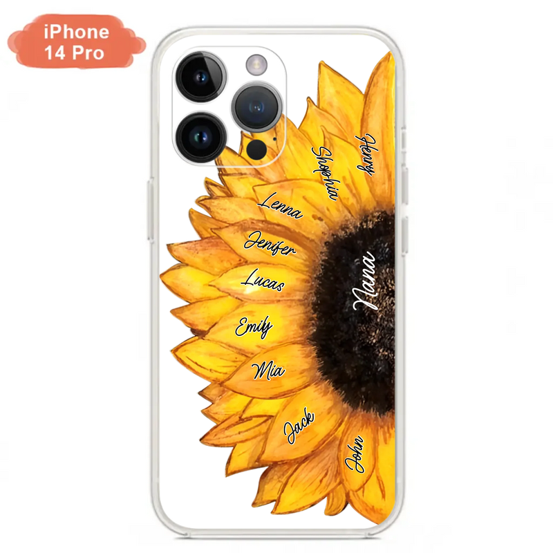 Personalized Sunflower Grandma Phone Case - Up to 9 Kids - Mother's Day Gift Idea for Mom/Grandma