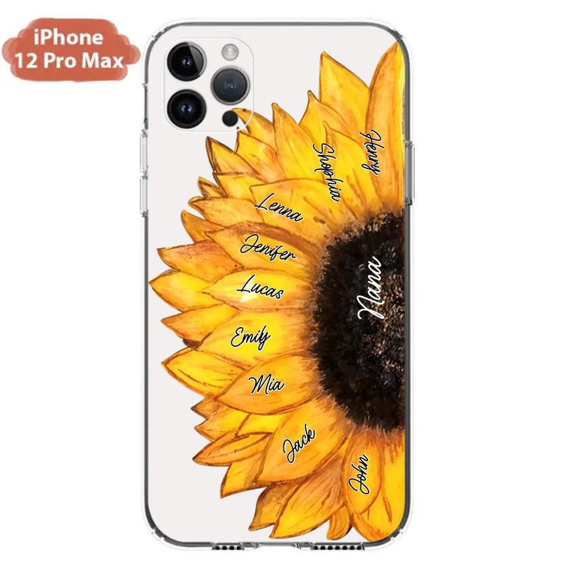 Personalized Sunflower Grandma Phone Case - Up to 9 Kids - Mother's Day Gift Idea for Mom/Grandma