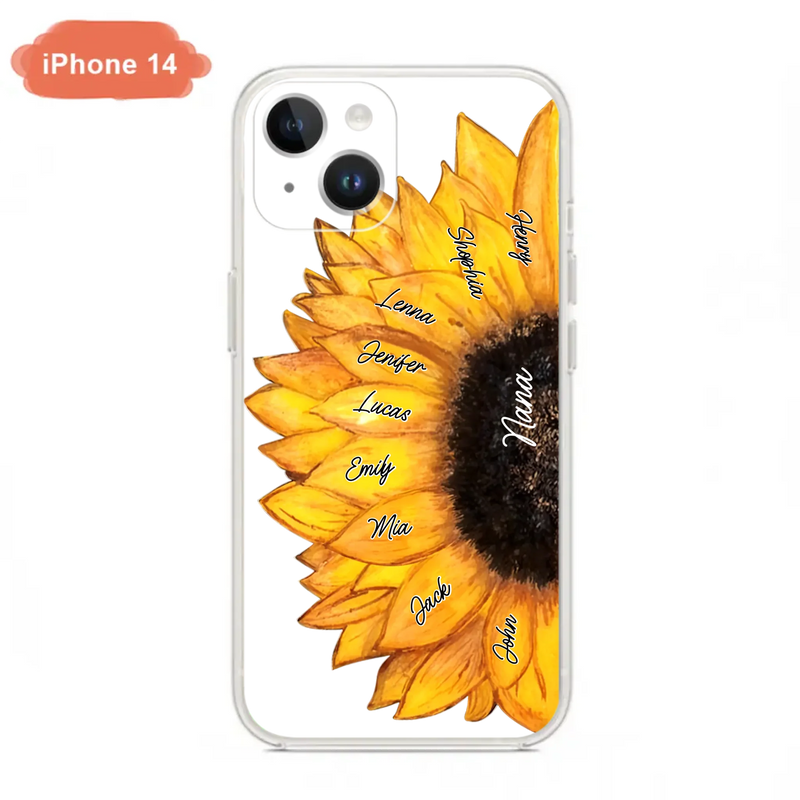 Personalized Sunflower Grandma Phone Case - Up to 9 Kids - Mother's Day Gift Idea for Mom/Grandma