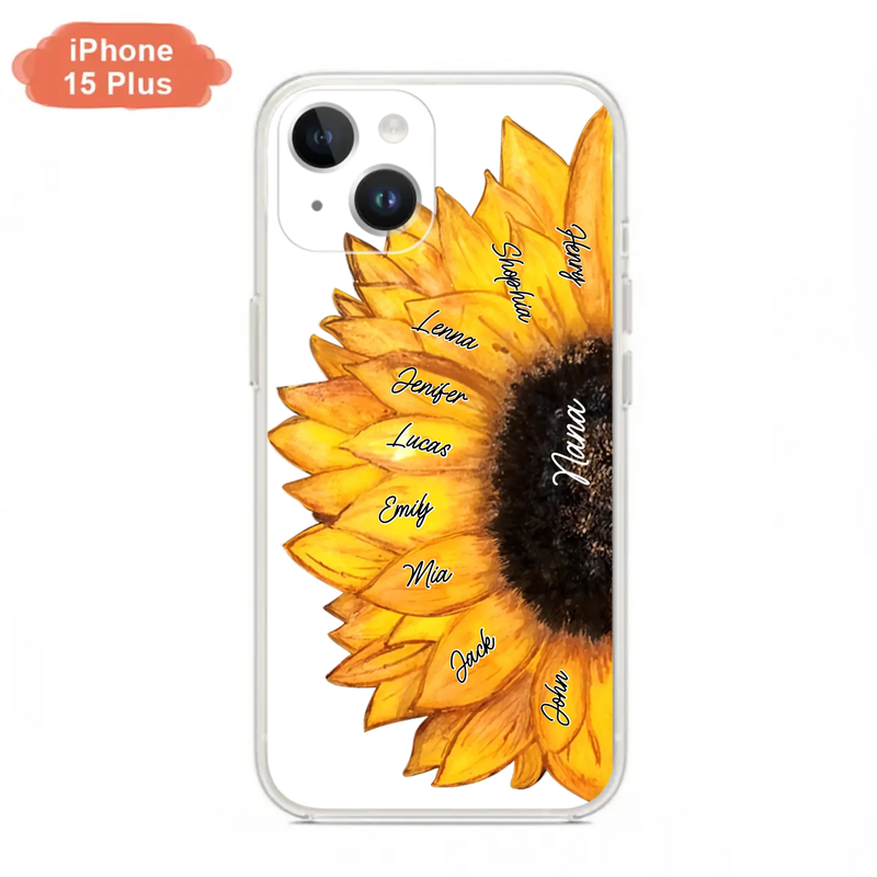 Personalized Sunflower Grandma Phone Case - Up to 9 Kids - Mother's Day Gift Idea for Mom/Grandma
