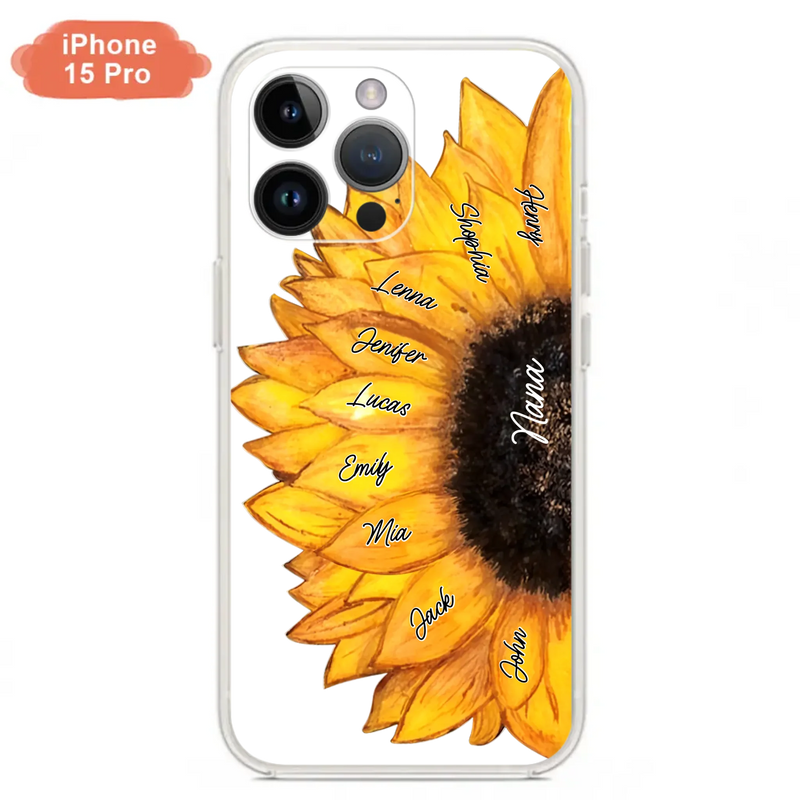 Personalized Sunflower Grandma Phone Case - Up to 9 Kids - Mother's Day Gift Idea for Mom/Grandma