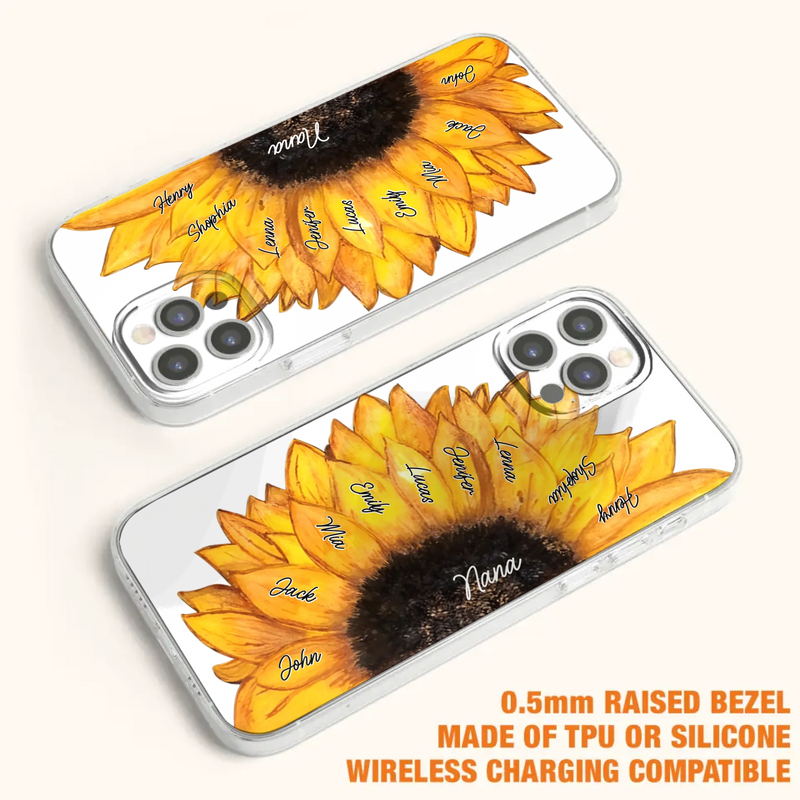 Personalized Sunflower Grandma Phone Case - Up to 9 Kids - Mother's Day Gift Idea for Mom/Grandma