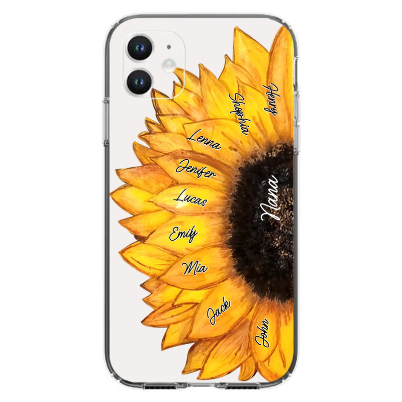 Personalized Sunflower Grandma Phone Case - Up to 9 Kids - Mother's Day Gift Idea for Mom/Grandma